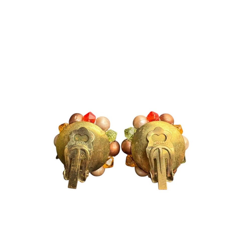 Vintage West Germany Clip On Earrings Bead Cluster Faux Pearl 1950s - Picture 2 of 5